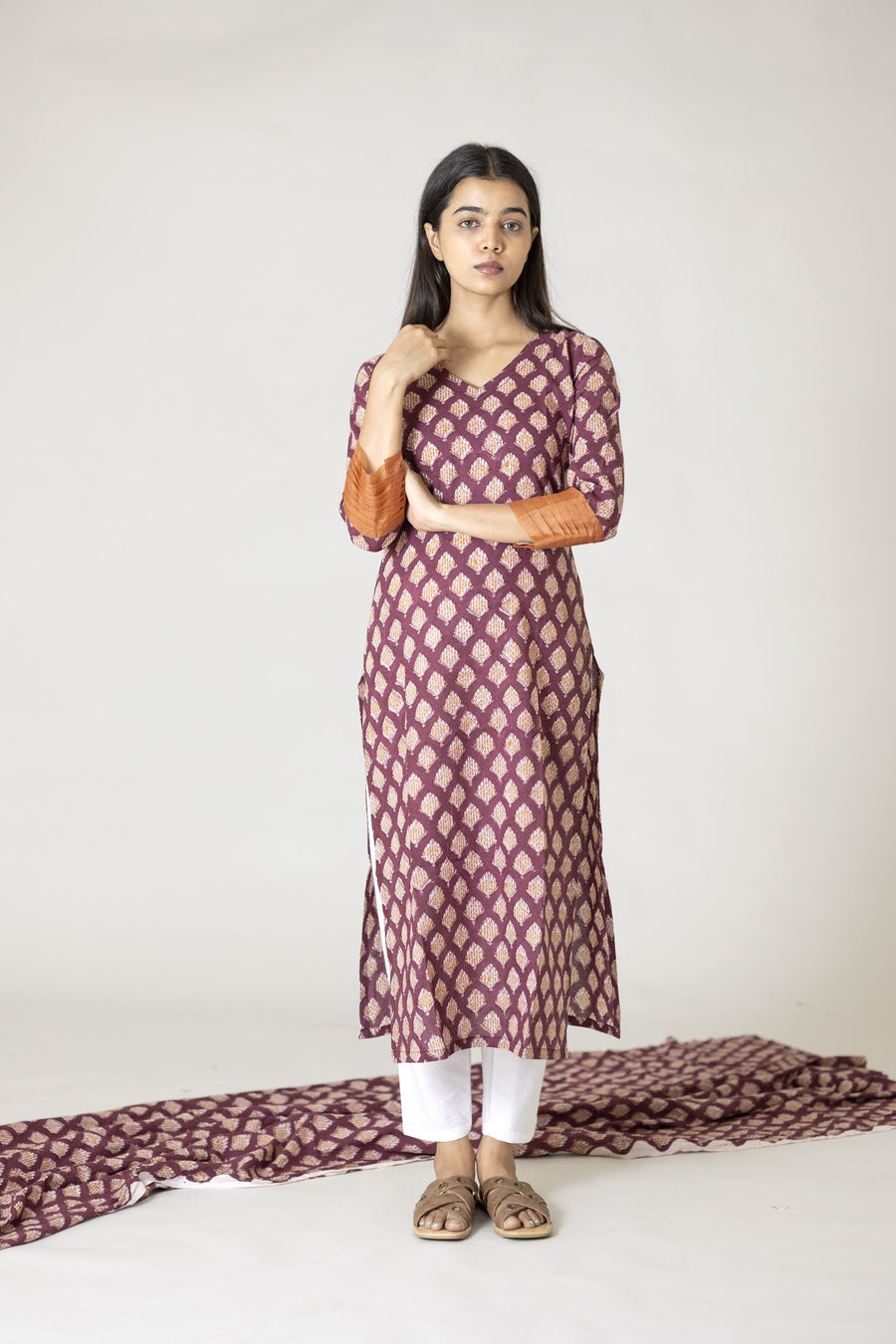 Maroon Block Printed Kurta