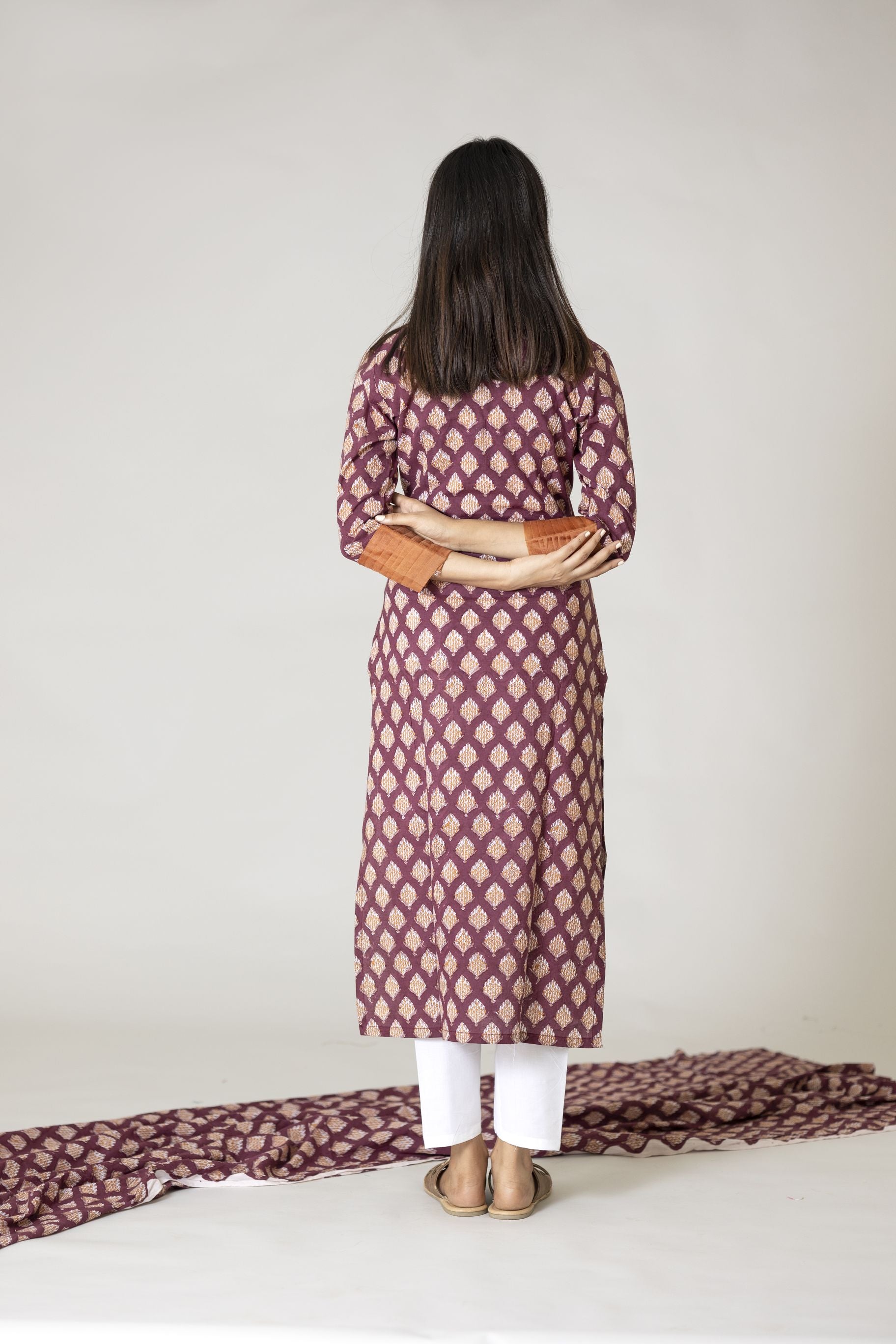 Maroon Block Printed Kurta