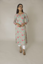 Sky Blue Block Printed Kurta
