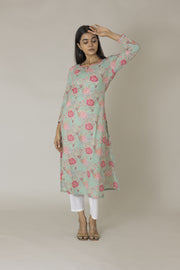 Sky Blue Block Printed Kurta