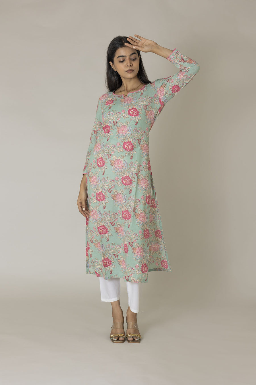 Sky Blue Block Printed Kurta