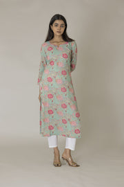 Sky Blue Block Printed Kurta