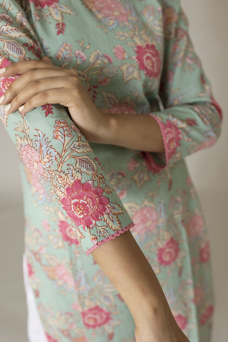 Sky Blue Block Printed Kurta