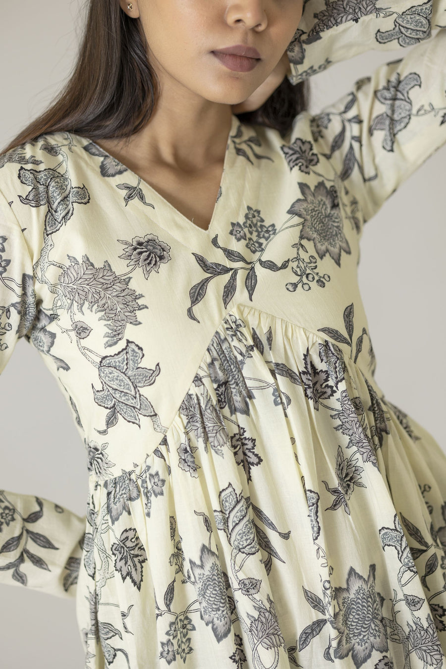 White Floral Alia Cut Kurta