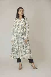 White Floral Alia Cut Kurta