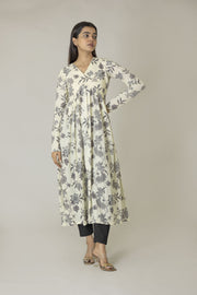 White Floral Alia Cut Kurta