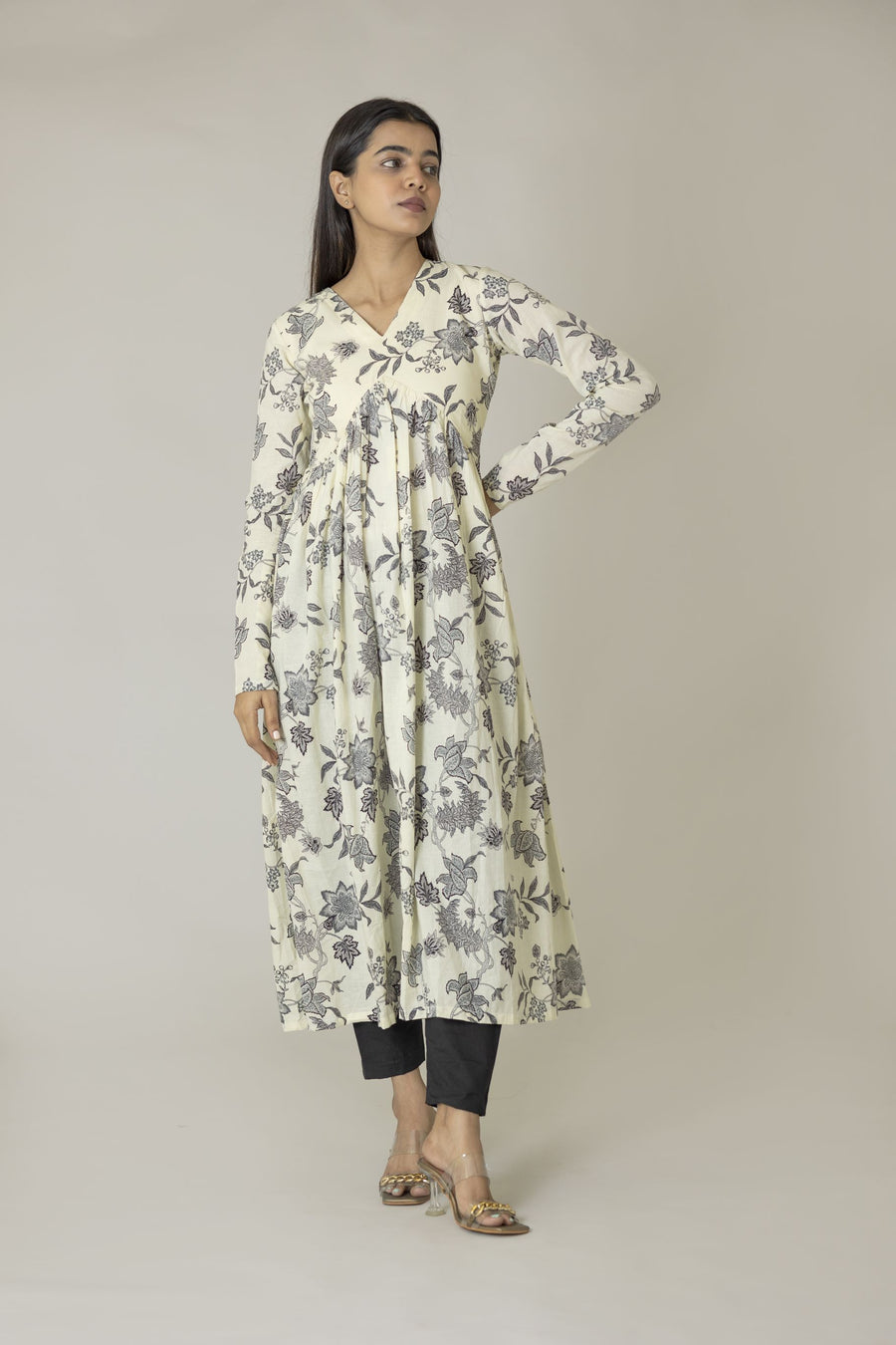 White Floral Alia Cut Kurta