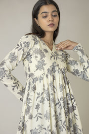 White Floral Alia Cut Kurta